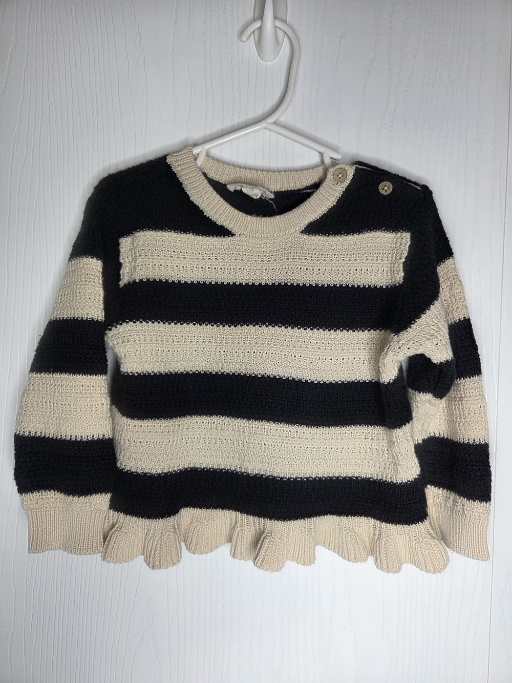 Jessica Simpson Toddler Black and Cream Cableknit Striped Crewneck Sweater